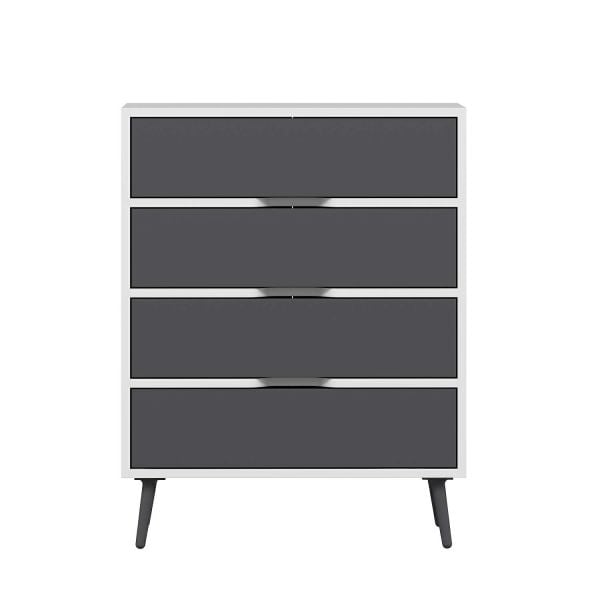 Elina Ayaklı 4 Çekmeceli Şifonyer - Beyaz/Antrasit