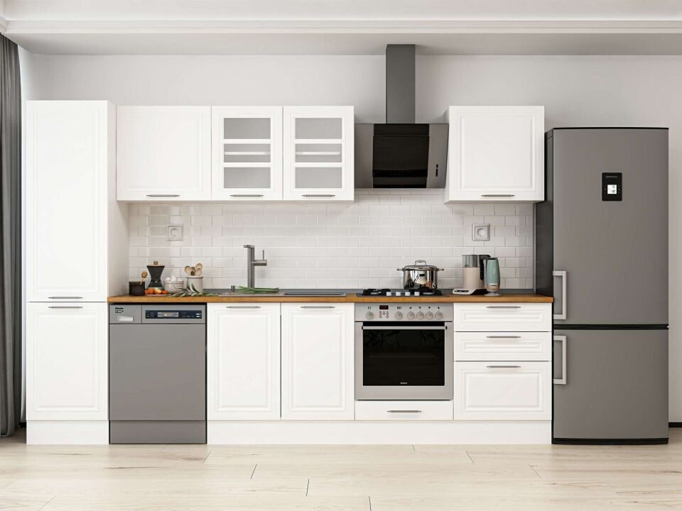 Alvinka 310X210 Cm Klasik Mebran Mutfak Dolabı Mb-E80B50S60-3 Mebran | Beyaz - Mdf