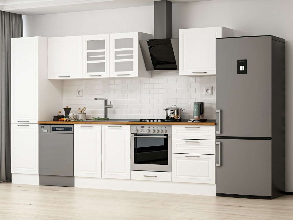 Alvinka 310X210 Cm Klasik Mebran Mutfak Dolabı Mb-E80B50S60-3 Mebran | Beyaz - Mdf