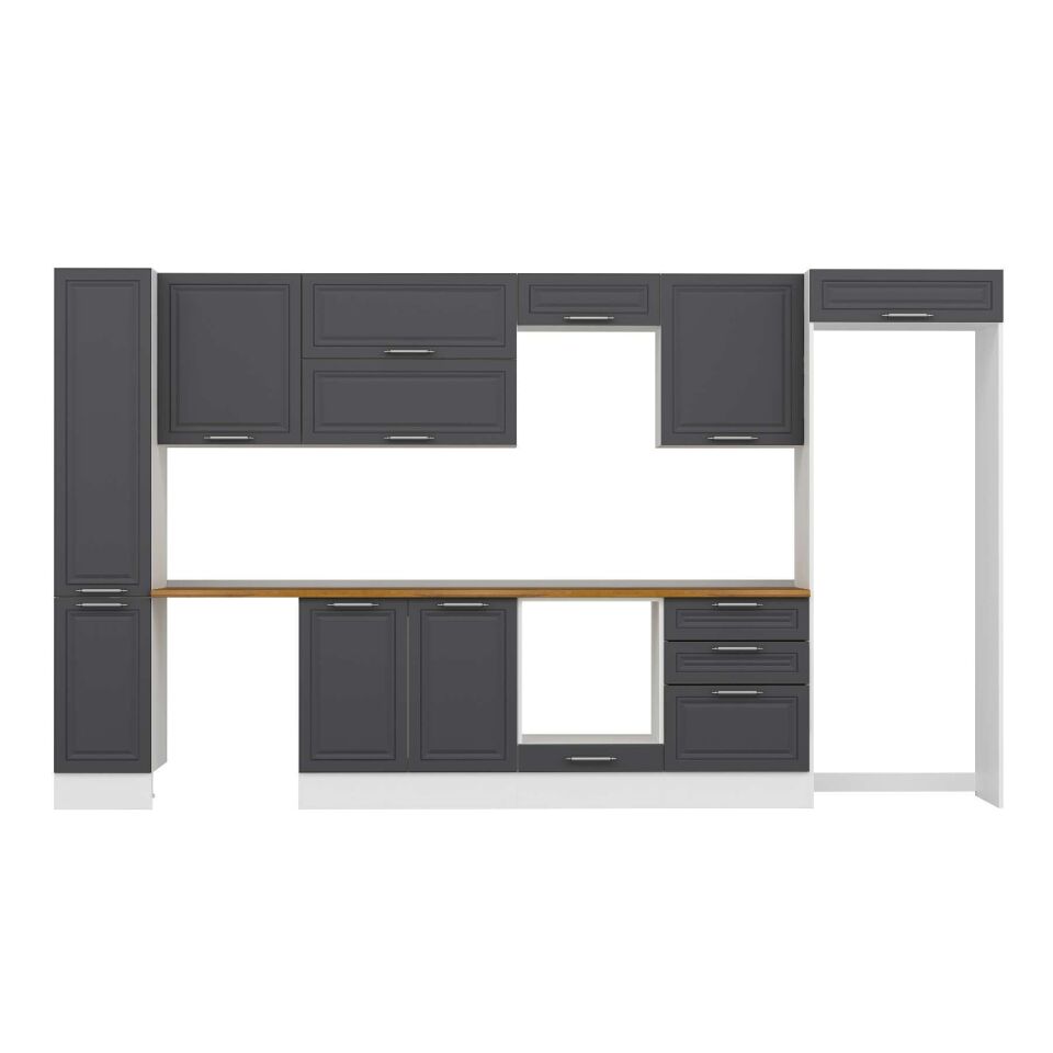 Alvinka 380X222 Cm Klasik Mebran Mutfak Dolabı Mbb-E80B40S60-2 Mebran | Antrasit - Suntalam