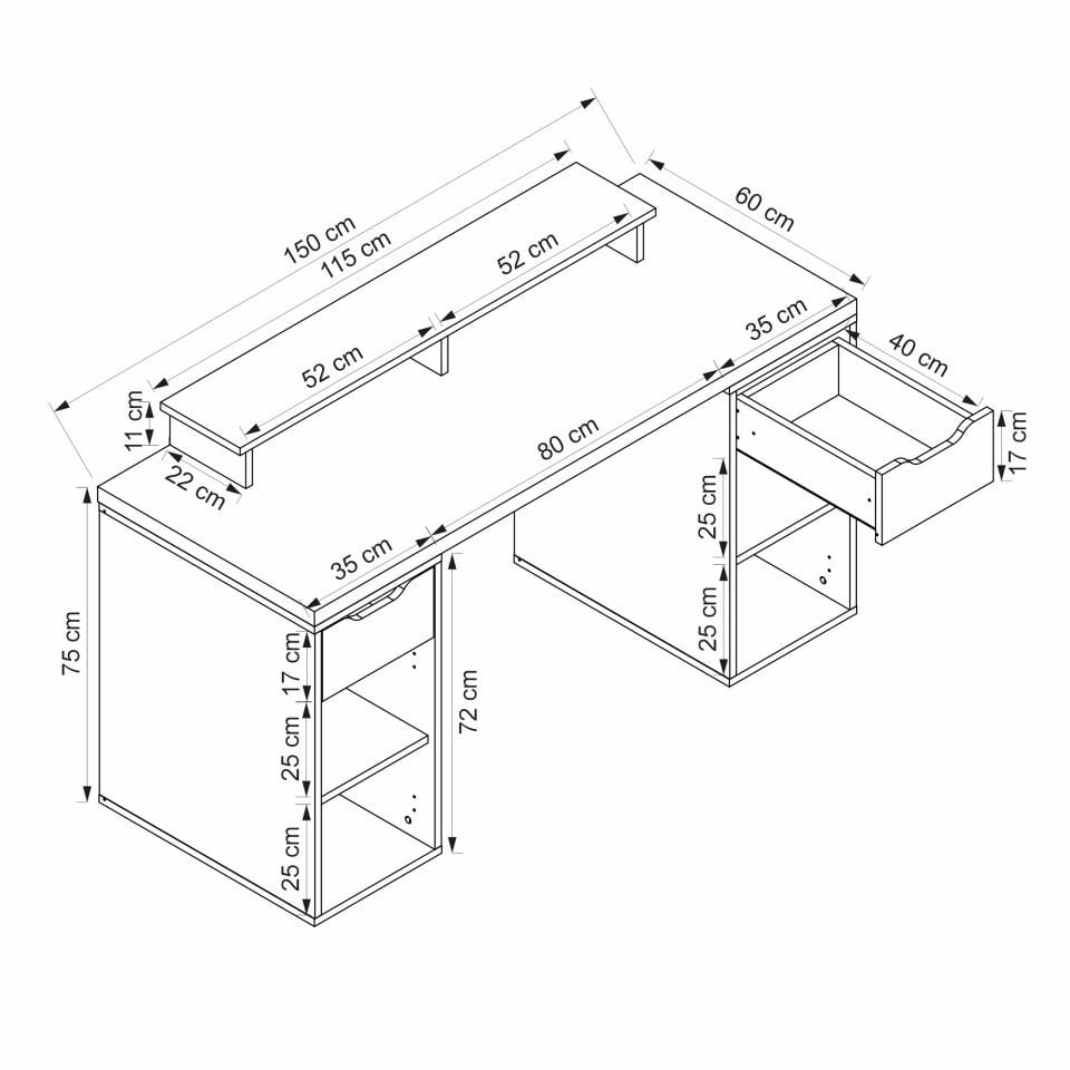 Alen 150 Cm 2 Çekmeceli 2 Dolaplı Çalışma & Oyuncu Masası - Beyaz