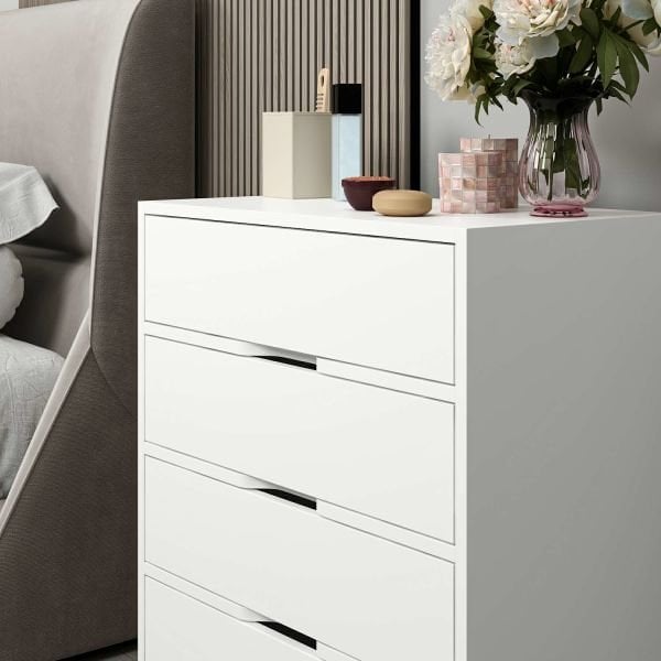 Elina Ayaklı 4 Çekmeceli Şifonyer - Beyaz/Beyaz
