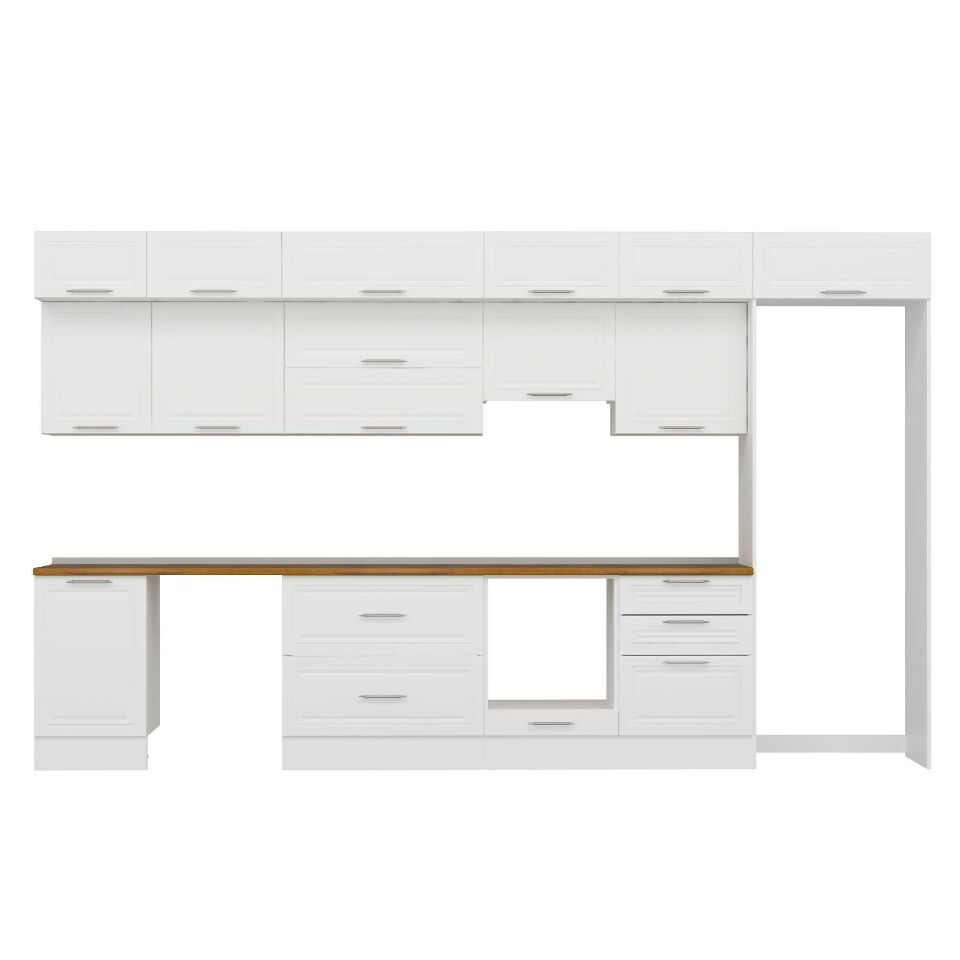 Alvinka 390X240 Cm Klasik Mebran Mutfak Dolabı Mb-E80S50S60-1 Mebran | Beyaz - Suntalam