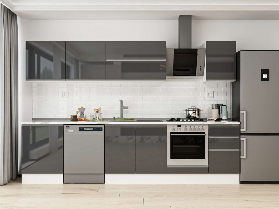 Alvinka 315X210 Cm High Gloss Mutfak Dolabı M-E90S60S45-2 High Gloss | Antrasit - Mdf