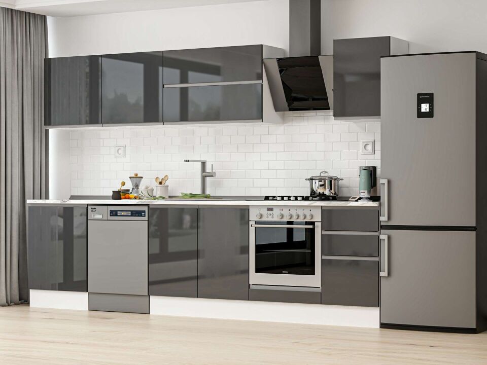 Alvinka 315X210 Cm High Gloss Mutfak Dolabı M-E90S60S45-2 High Gloss | Antrasit - Mdf