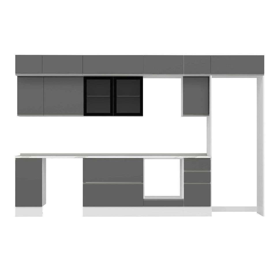 Alvinka 360X240 Cm High Gloss Mutfak Dolabı Mb-E80S40S40-3 High Gloss | Antrasit - Mdf