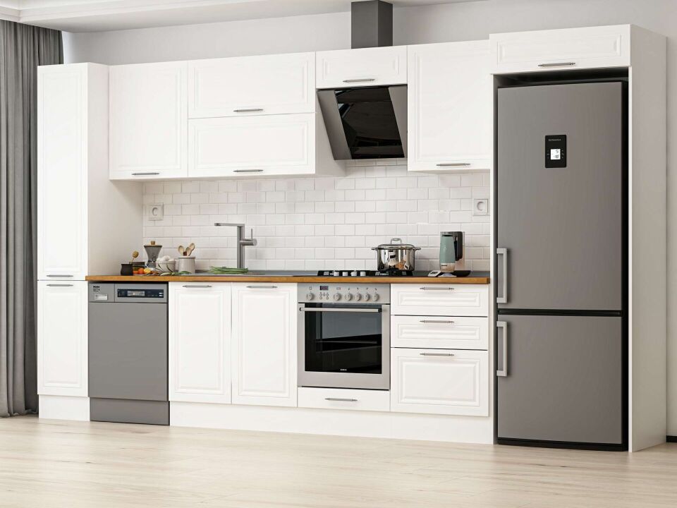 Alvinka 380X222 Cm Klasik Mebran Mutfak Dolabı Mbb-E80B40S60-2 Mebran | Beyaz - Mdf
