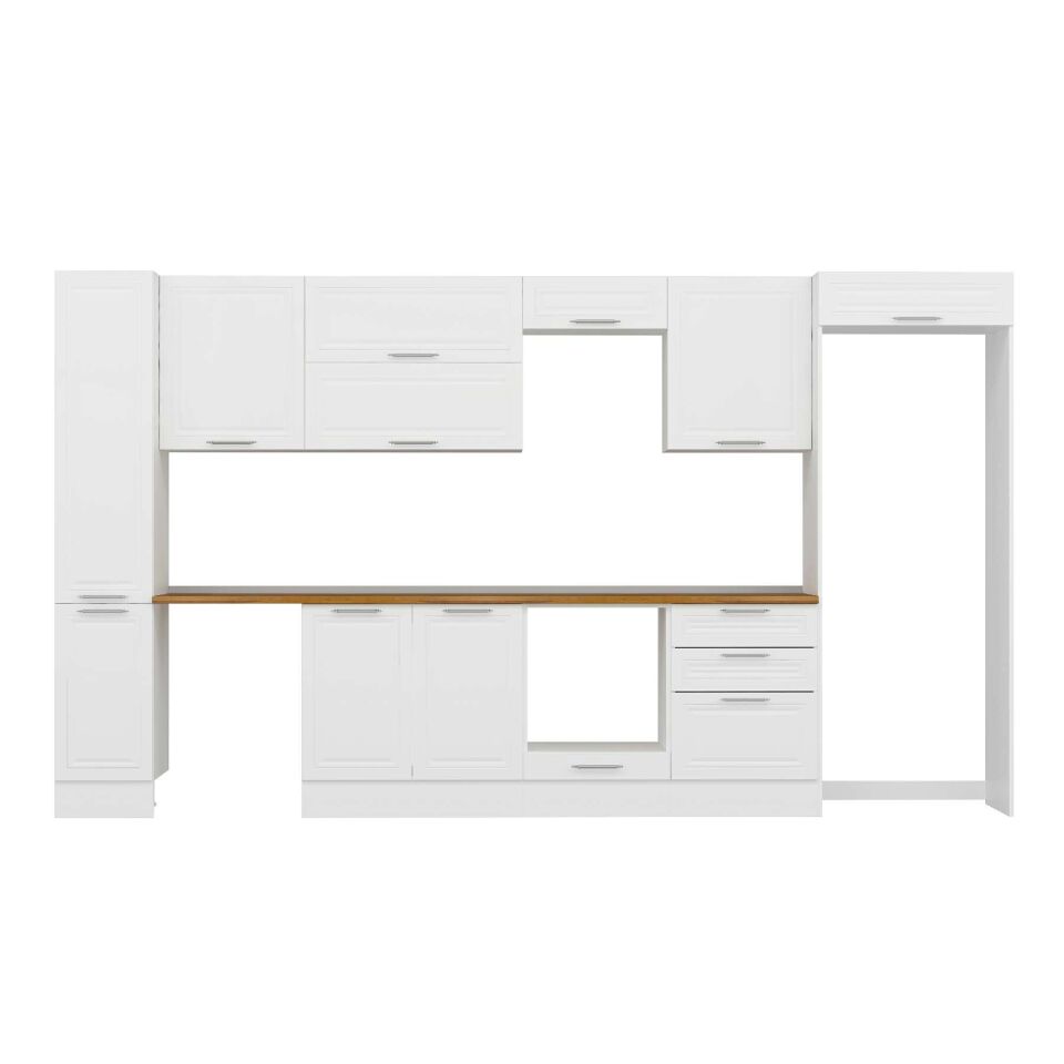 Alvinka 380X222 Cm Klasik Mebran Mutfak Dolabı Mbb-E80B40S60-2 Mebran | Beyaz - Mdf