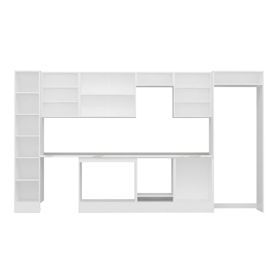 Alvinka 380X222 Cm Klasik Mebran Mutfak Dolabı Mbb-E80B40S60-2 Mebran | Beyaz - Mdf
