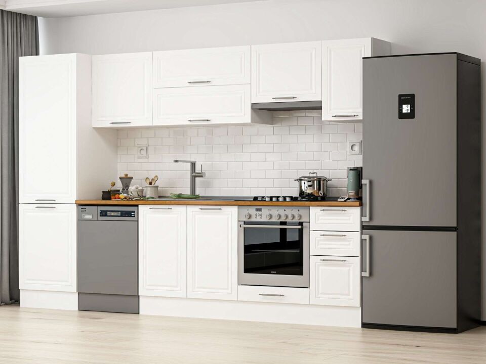 Alvinka 300X210 Cm Klasik Mebran Mutfak Dolabı Mb-E80B60S40-1 Mebran | Beyaz - Suntalam