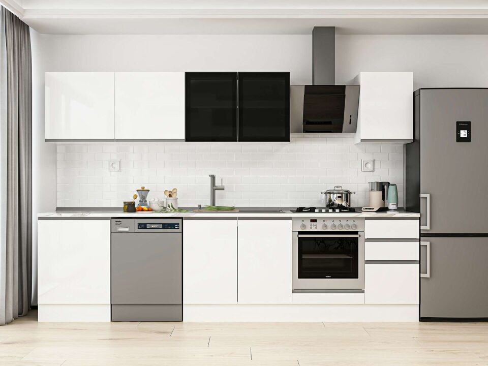 Alvinka 315X210 Cm High Gloss Mutfak Dolabı M-E90S60S45-3 High Gloss | Beyaz - Mdf