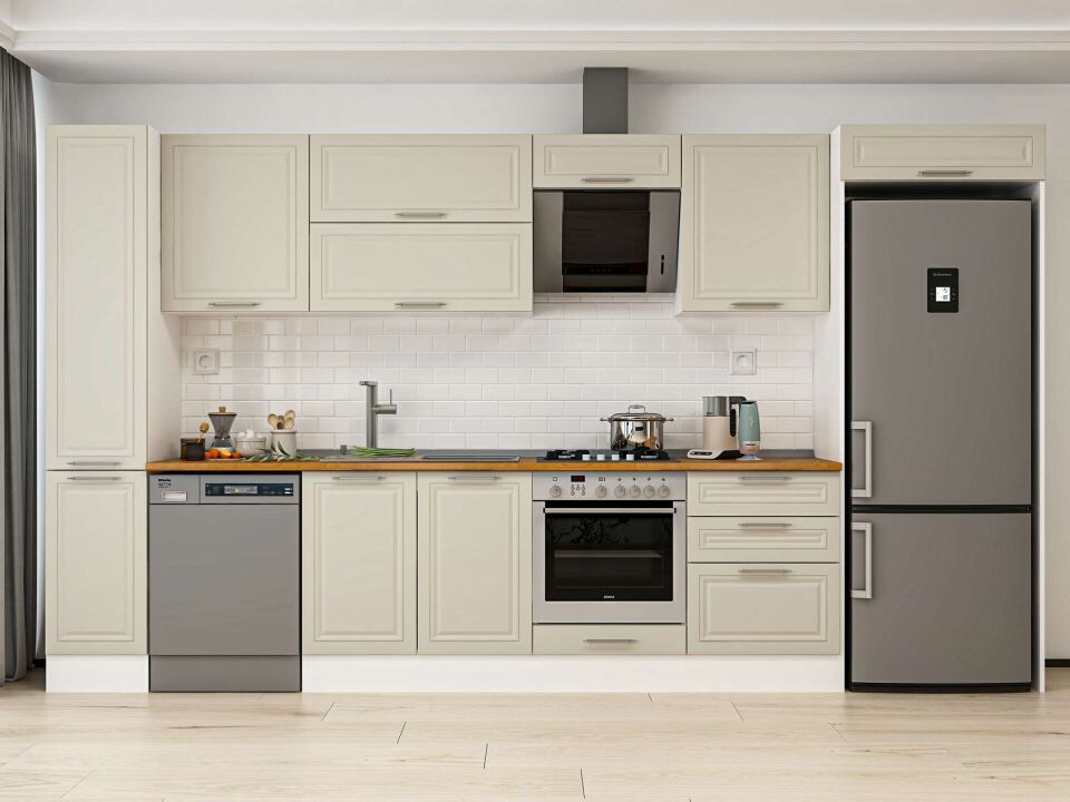 Alvinka 380X222 Cm Klasik Mebran Mutfak Dolabı Mbb-E80B40S60-2 Mebran | Kumtaşı - Mdf