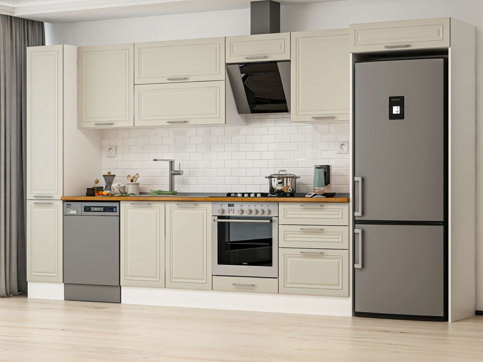 Alvinka 380X222 Cm Klasik Mebran Mutfak Dolabı Mbb-E80B40S60-2 Mebran | Kumtaşı - Mdf