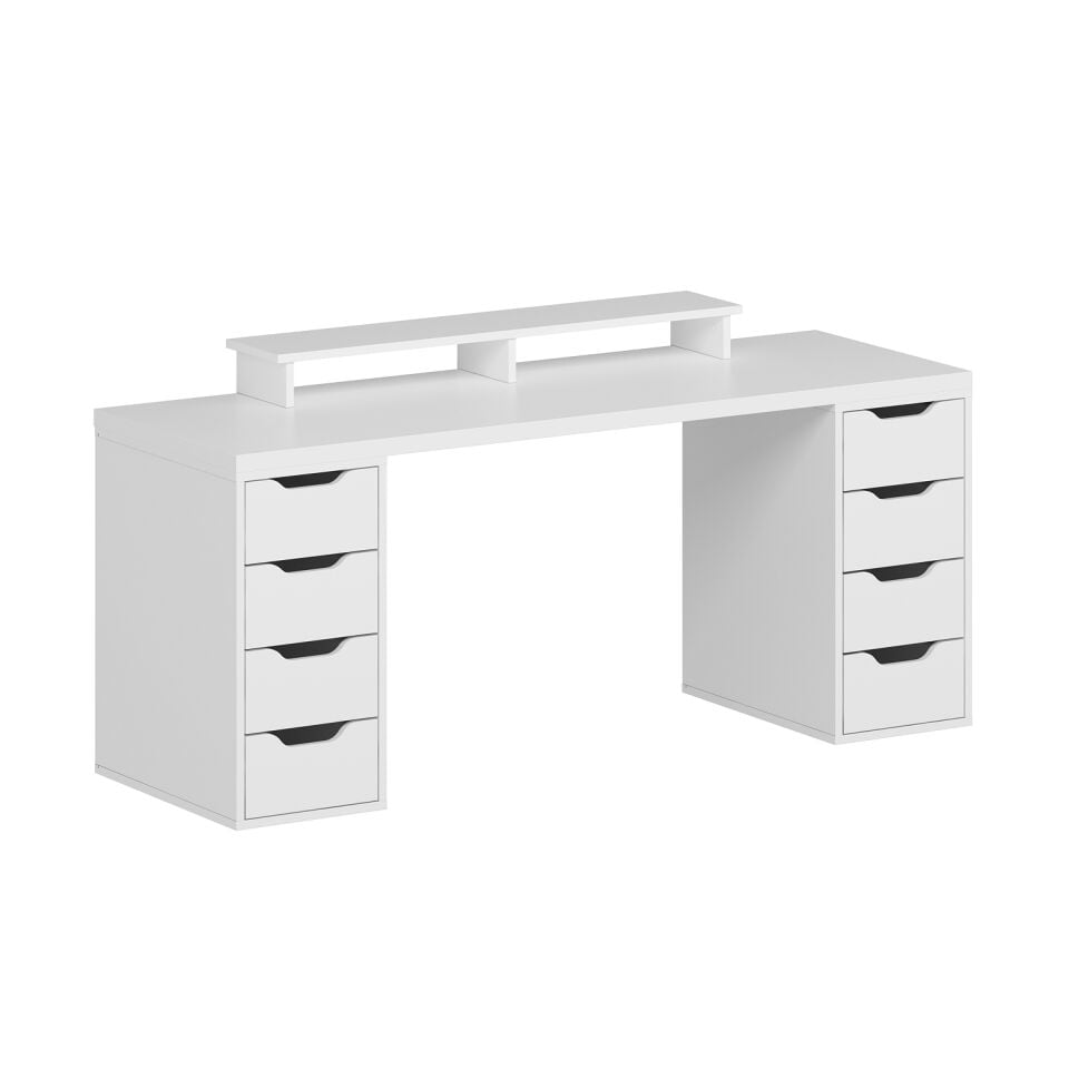 Alen 180 Cm 8 Çekmeceli Geniş Çalışma & Oyuncu Masası - Beyaz