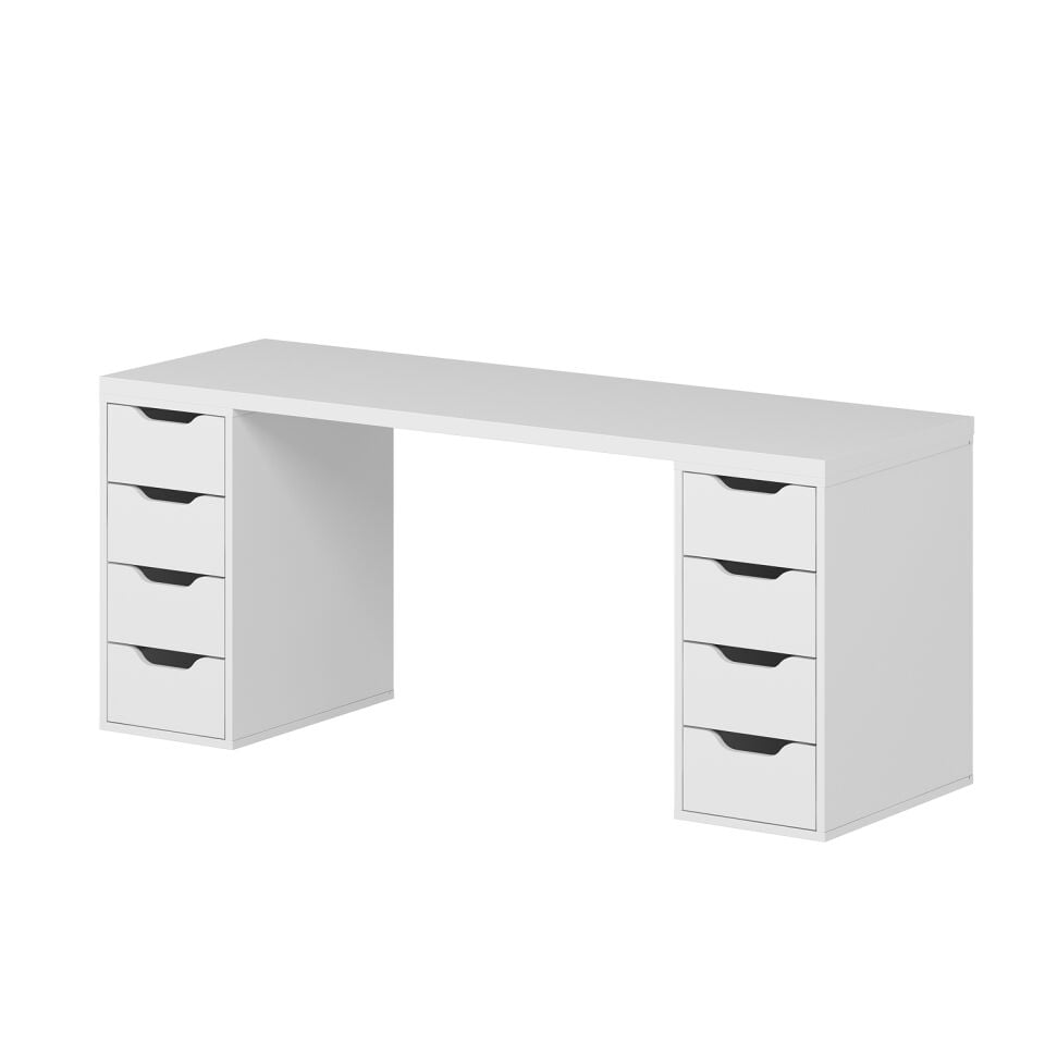 Alen 180 Cm 8 Çekmeceli Geniş Çalışma & Oyuncu Masası - Beyaz