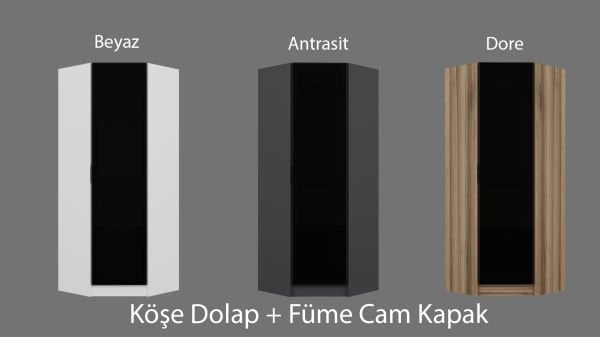 Minar Kale 1 Füme Cam Kapaklı Köşe Dolap Dore Ceviz - 210CM