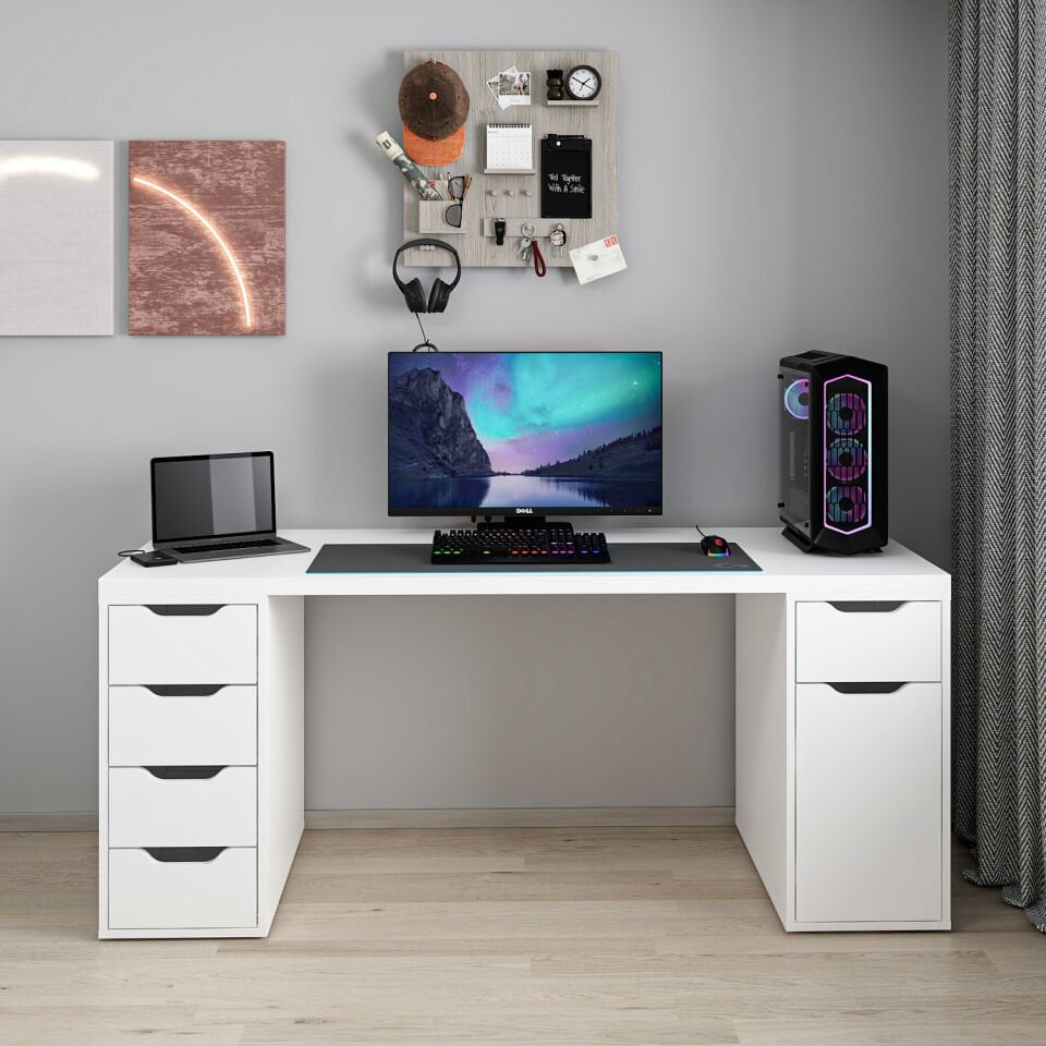 Alen 180 Cm 5 Çekmeceli Dolaplı Çalışma & Oyuncu Masası - Beyaz
