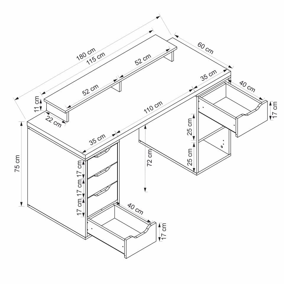 Alen 180 Cm 5 Çekmeceli Dolaplı Çalışma & Oyuncu Masası - Beyaz