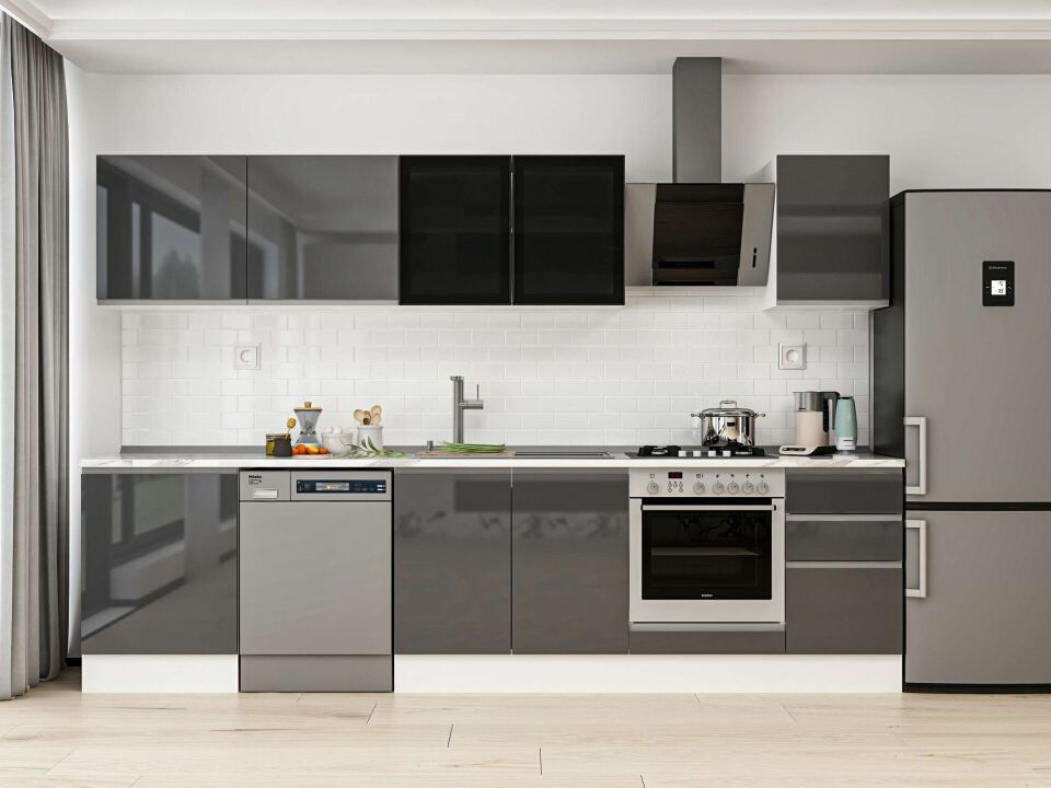 Alvinka 315X210 Cm High Gloss Mutfak Dolabı M-E90S60S45-3 High Gloss | Antrasit - Mdf