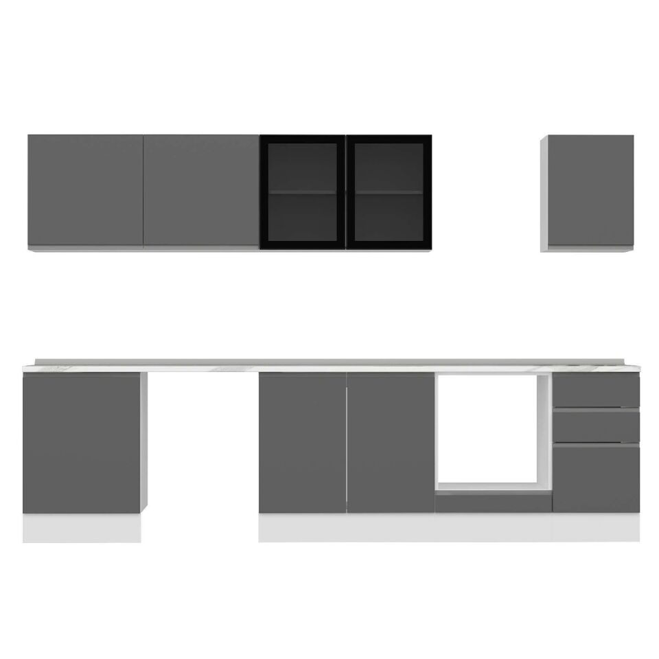 Alvinka 315X210 Cm High Gloss Mutfak Dolabı M-E90S60S45-3 High Gloss | Antrasit - Mdf