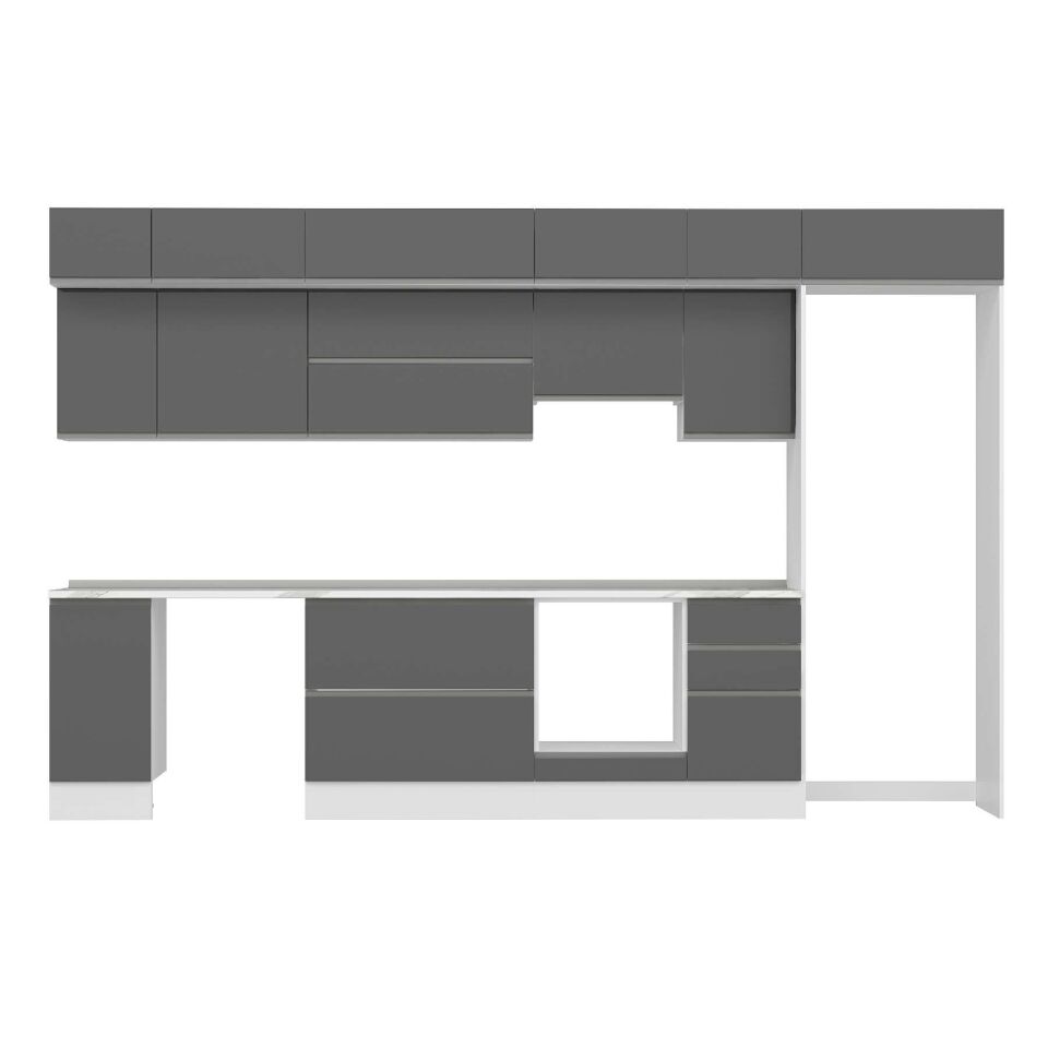 Alvinka 365X240 Cm High Gloss Mutfak Dolabı Mb-E80S40S45-1 High Gloss | Antrasit - Mdf