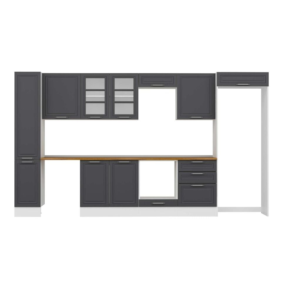 Alvinka 380X222 Cm Klasik Mebran Mutfak Dolabı Mbb-E80B40S60-3 Mebran | Antrasit - Suntalam