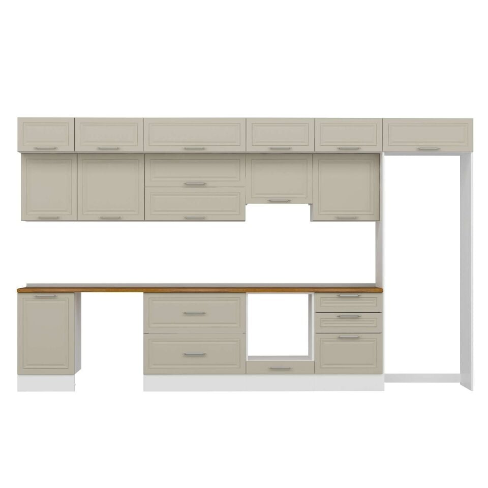 Alvinka 390X240 Cm Klasik Mebran Mutfak Dolabı Mb-E80S50S60-1 Mebran | Kumtaşı - Mdf