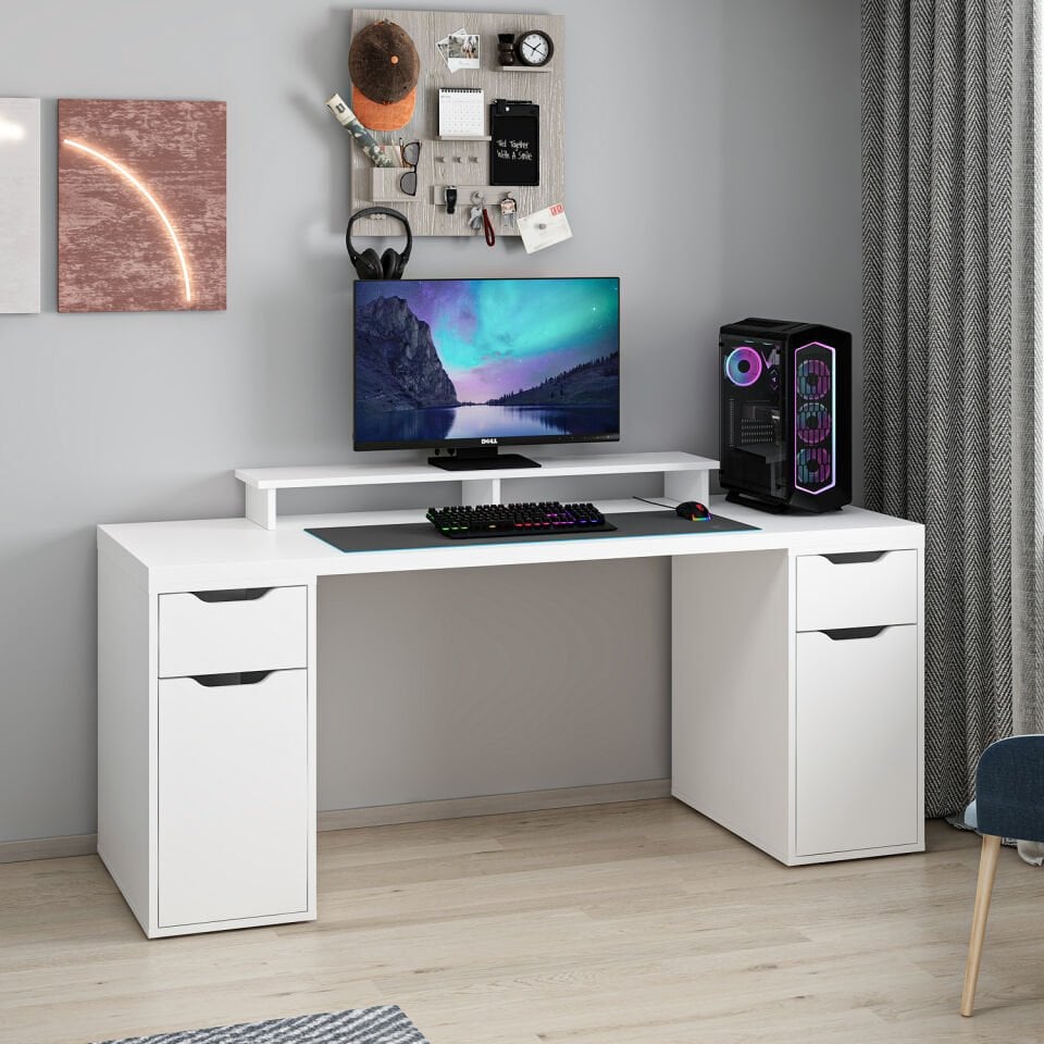 Alen 180 Cm 2 Çekmeceli 2 Dolaplı Çalışma & Oyuncu Masası - Beyaz