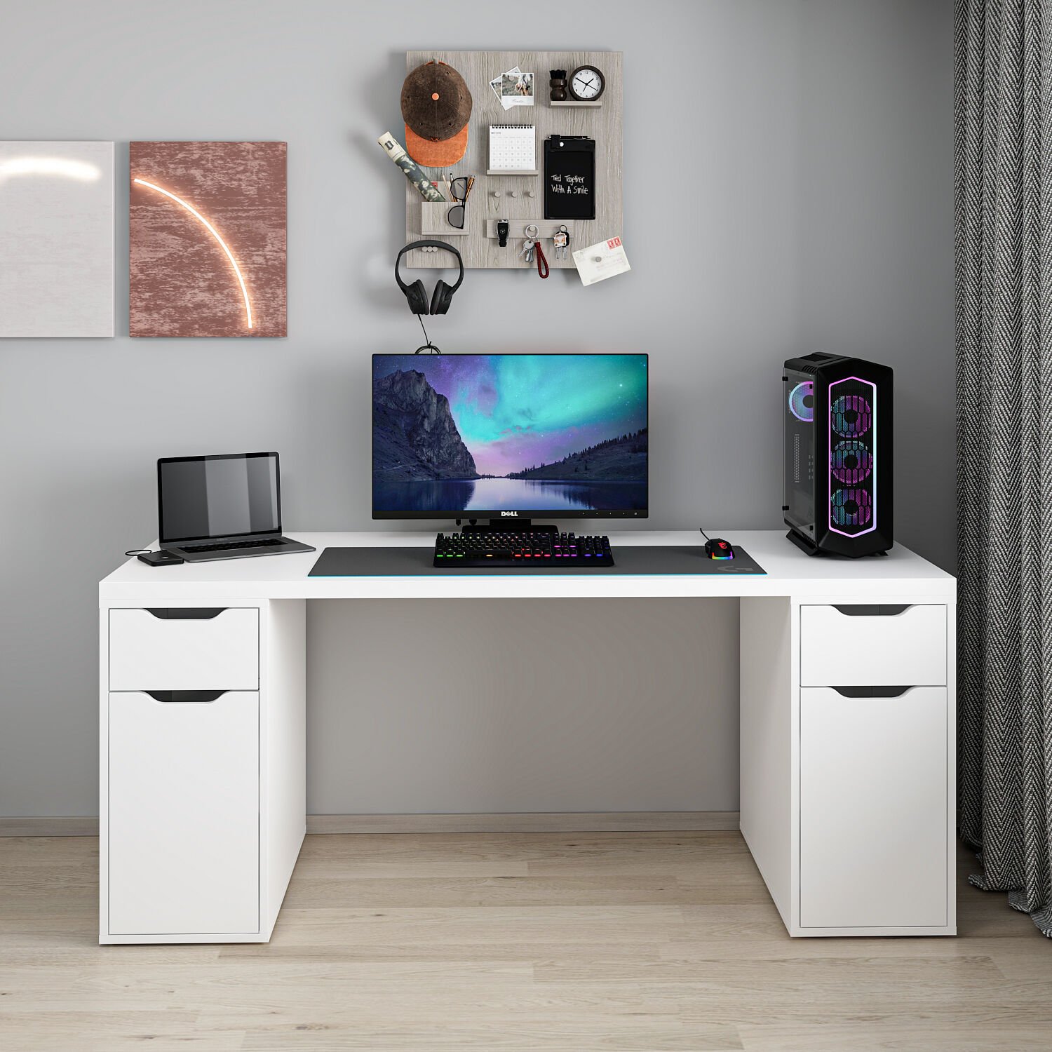Ma-2Dページ Alen 180 Cm 2 Çekmeceli 2 Dolaplı Çalışma & Oyuncu Masası - Beyaz