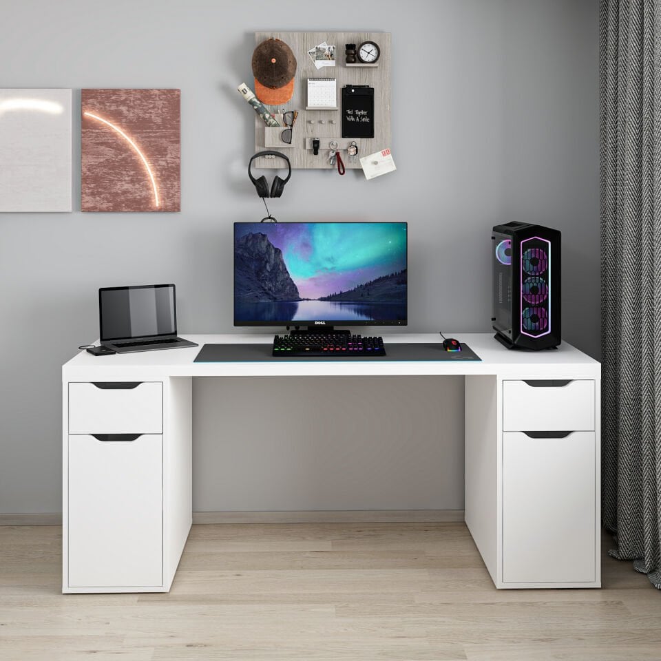 Alen 180 Cm 2 Çekmeceli 2 Dolaplı Çalışma & Oyuncu Masası - Beyaz