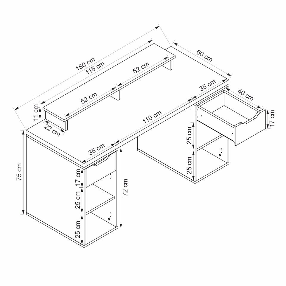 Alen 180 Cm 2 Çekmeceli 2 Dolaplı Çalışma & Oyuncu Masası - Beyaz