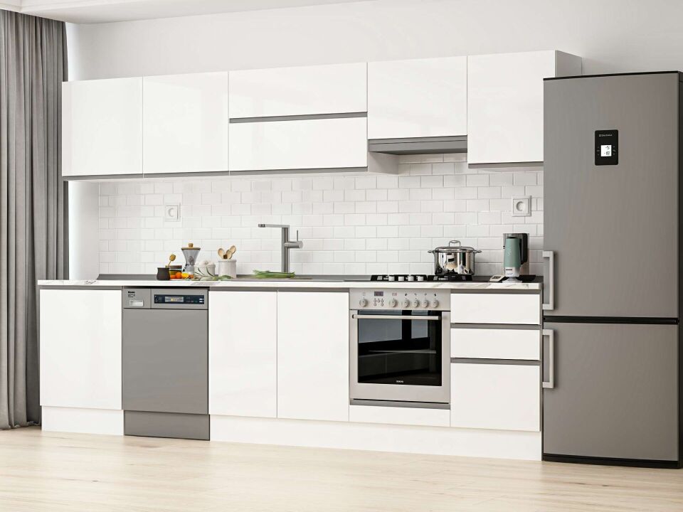 Alvinka 320X210 Cm High Gloss Mutfak Dolabı M-E90S60S50-1 High Gloss | Beyaz - Suntalam
