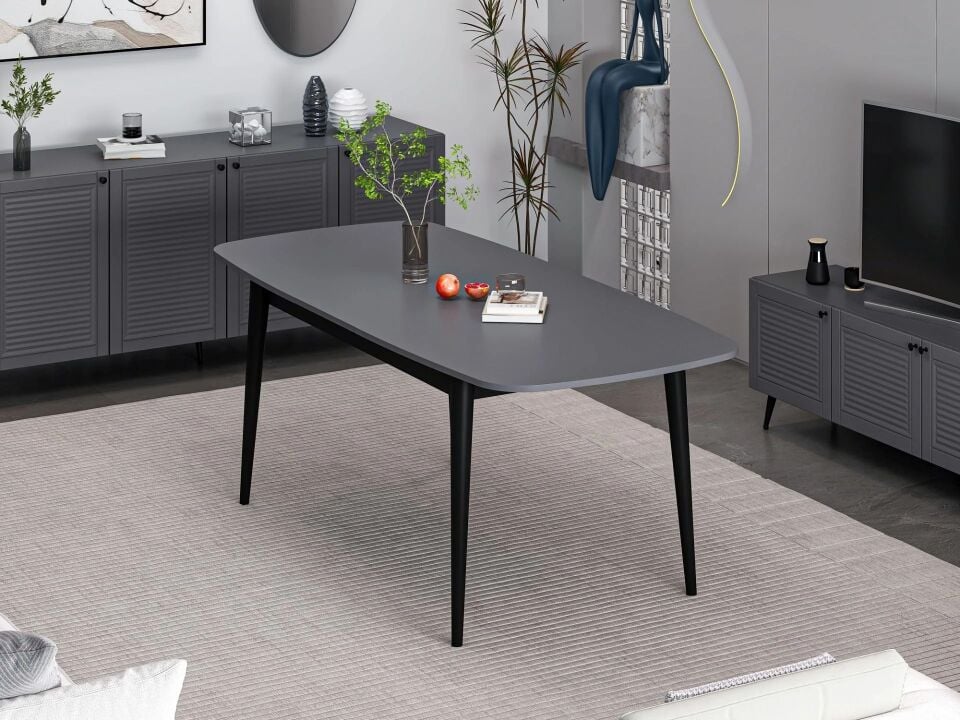 Minar Kale Pandora Açılır Yemek Masası Antrasit/Siyah