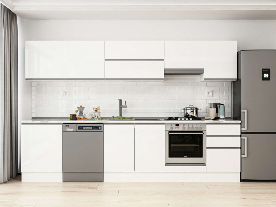 Alvinka 320X210 Cm High Gloss Mutfak Dolabı M-E90S60S50-1 High Gloss | Beyaz - Mdf