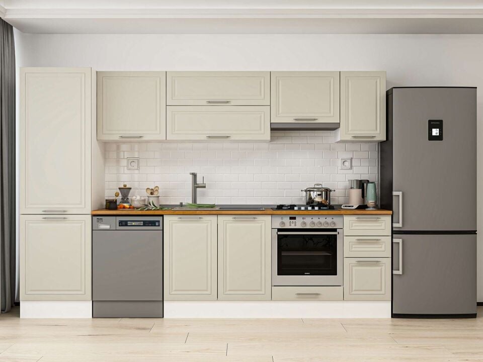 Alvinka 300X210 Cm Klasik Mebran Mutfak Dolabı Mb-E80B60S40-1 Mebran | Kumtaşı - Mdf
