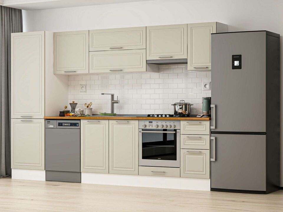 Alvinka 300X210 Cm Klasik Mebran Mutfak Dolabı Mb-E80B60S40-1 Mebran | Kumtaşı - Mdf