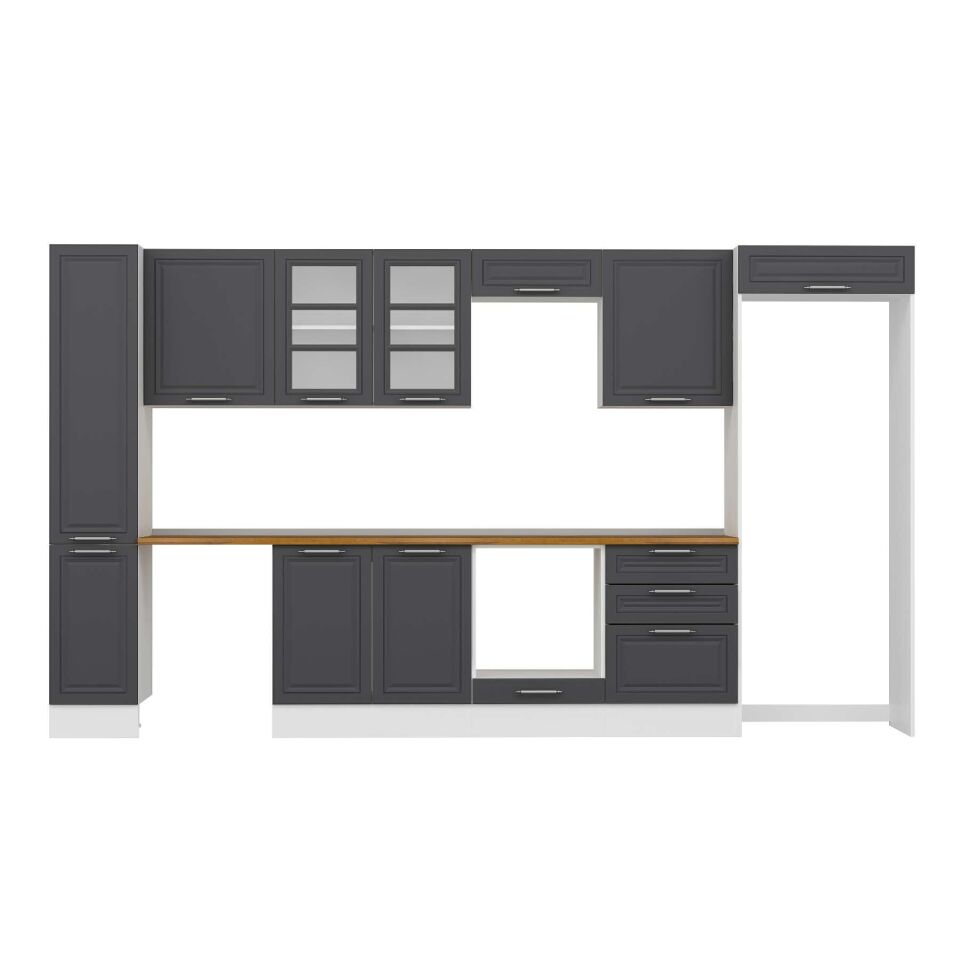 Alvinka 380X222 Cm Klasik Mebran Mutfak Dolabı Mbb-E80B40S60-3 Mebran | Antrasit - Mdf