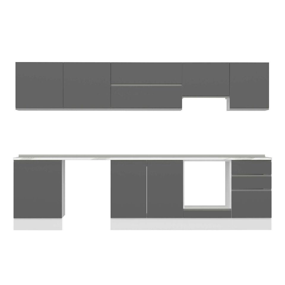 Alvinka 320X210 Cm High Gloss Mutfak Dolabı M-E90S60S50-1 High Gloss | Antrasit - Mdf