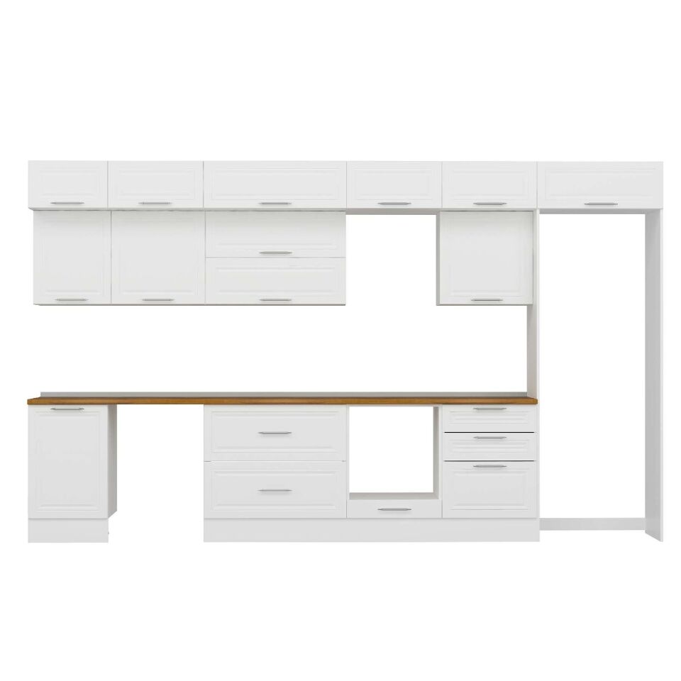 Alvinka 390X240 Cm Klasik Mebran Mutfak Dolabı Mb-E80S50S60-2 Mebran | Beyaz - Mdf