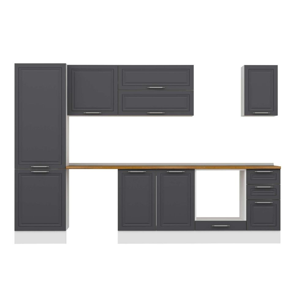 Alvinka 300X210 Cm Klasik Mebran Mutfak Dolabı Mb-E80B60S40-2 Mebran | Antrasit - Suntalam
