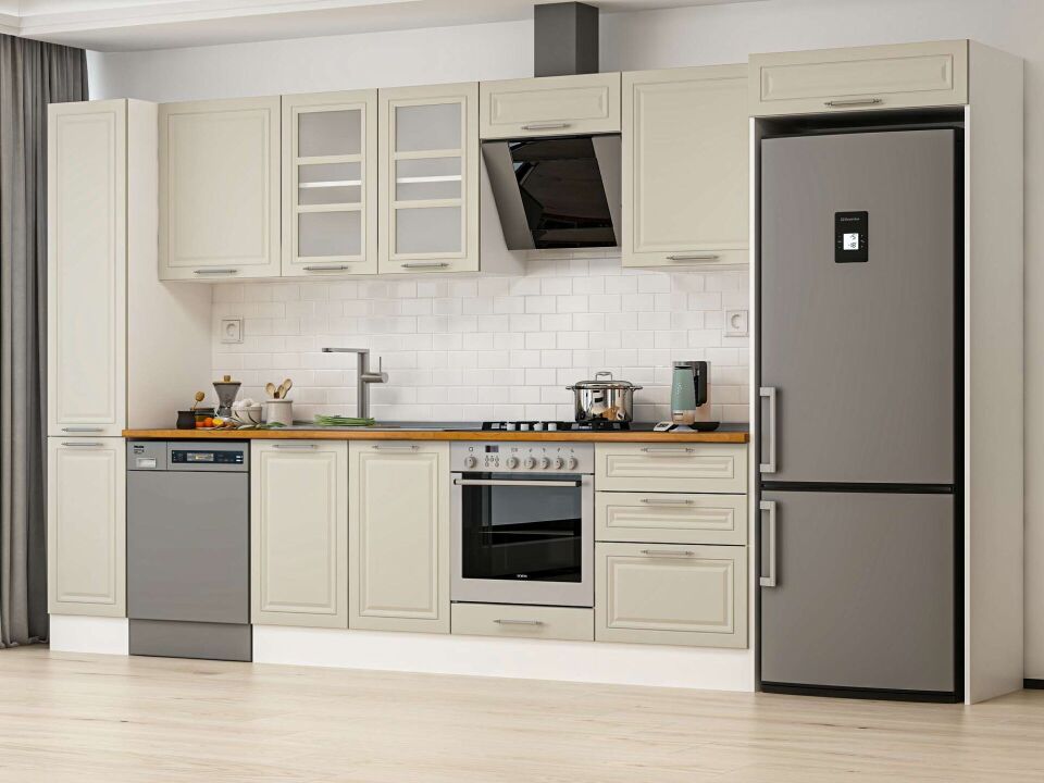 Alvinka 380X222 Cm Klasik Mebran Mutfak Dolabı Mbb-E80B40S60-3 Mebran | Kumtaşı - Mdf