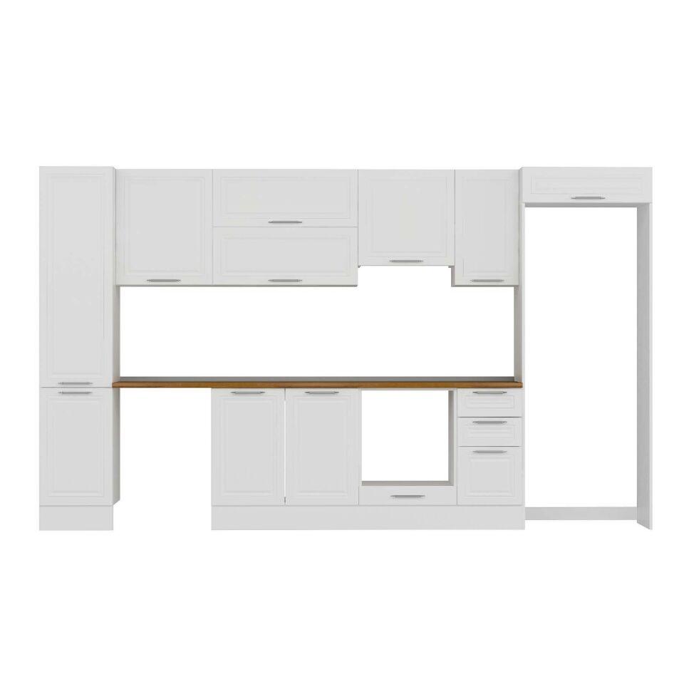 Alvinka 365X222 Cm Klasik Mebran Mutfak Dolabı Mbb-E80B45S40-1 Mebran | Beyaz - Suntalam