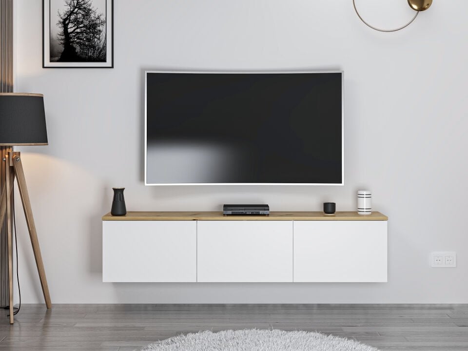 Parion Duvara Monte RGB Led Işıklı Tv Ünitesi - Beyaz/Artisan