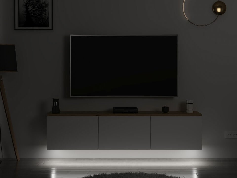 Parion Duvara Monte RGB Led Işıklı Tv Ünitesi - Beyaz/Artisan