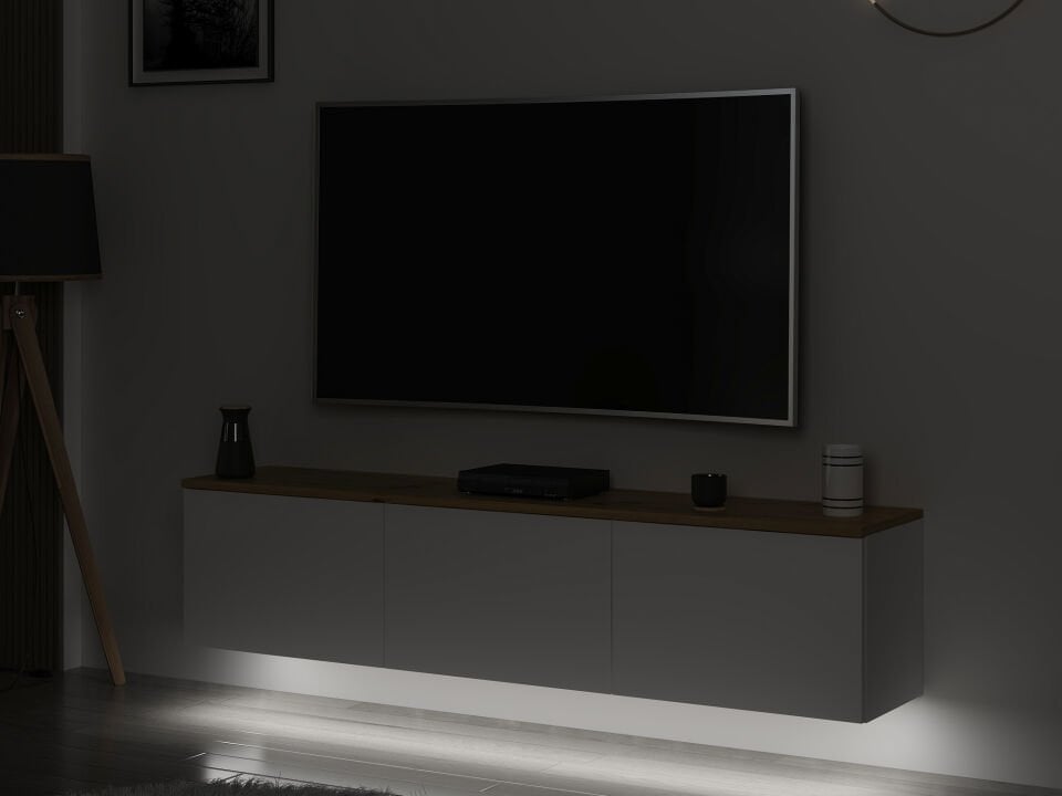 Parion Duvara Monte RGB Led Işıklı Tv Ünitesi - Beyaz/Artisan