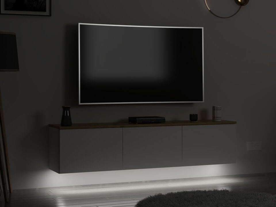 Parion Duvara Monte RGB Led Işıklı Tv Ünitesi - Beyaz/Artisan