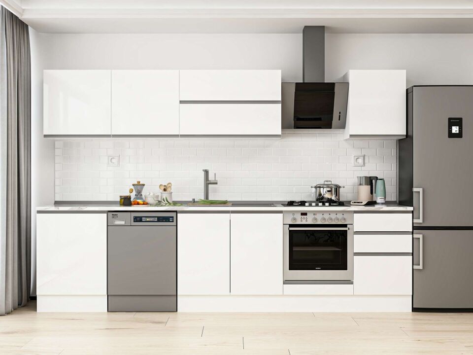 Alvinka 320X210 Cm High Gloss Mutfak Dolabı M-E90S60S50-2 High Gloss | Beyaz - Mdf