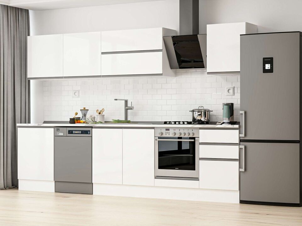 Alvinka 320X210 Cm High Gloss Mutfak Dolabı M-E90S60S50-2 High Gloss | Beyaz - Mdf