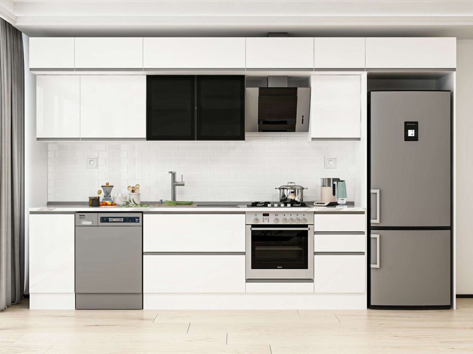 Alvinka 365X240 Cm High Gloss Mutfak Dolabı Mb-E80S40S45-3 High Gloss | Beyaz - Mdf