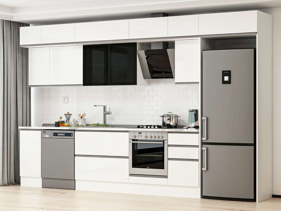 Alvinka 365X240 Cm High Gloss Mutfak Dolabı Mb-E80S40S45-3 High Gloss | Beyaz - Mdf